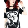 Czarny damski T-shirt cold shoulder Me in Ten Years-Restyle Fashion