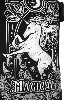 Czarny damski T-shirt cold shoulder MAGICAL UNICORN GRAY-Restyle Discount
