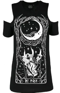 Czarny damski T-shirt cold shoulder Witches Chant czarownice-Restyle Best