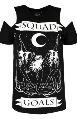 Czarny damski T-shirt cold shoulder Squad Goals-Restyle Clearance