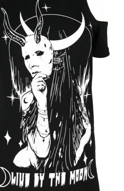 Czarny damski T-shirt cold shoulder LIVE BY THE MOON-Restyle Discount