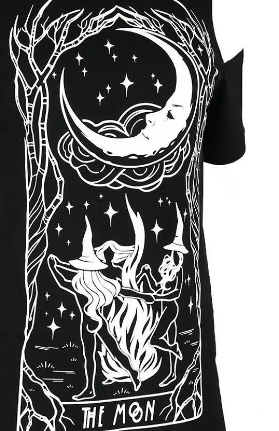 Czarny damski T-shirt cold shoulder Witches Chant czarownice-Restyle Best