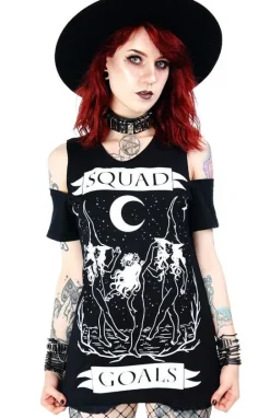 Czarny damski T-shirt cold shoulder Squad Goals-Restyle Clearance