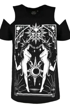 Czarny damski T-shirt Czarodziejki COVEN COLD SHOULDER-Restyle Clearance