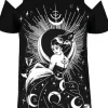 Czarny damski T-shirt gotycki z czarownicą NOX COLD SHOULDER-Restyle Best