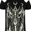Czarny damski T-shirt gotycki Boginie HECATE COLD SHOULDER-Restyle Sale