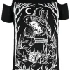 Czarny damski T-shirt gotycki BURN THE WITCH COLD SHOULDER-Restyle Sale