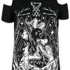 Czarny damski T-shirt gotycki LUCIFER COLD SHOULDER-Restyle Best