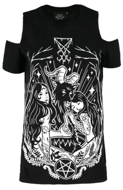 Czarny damski T-shirt gotycki LUCIFER COLD SHOULDER-Restyle Best