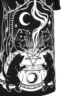 Czarny damski T-shirt gotycki CAT SABBATH COLD SHOULDER-Restyle Clearance