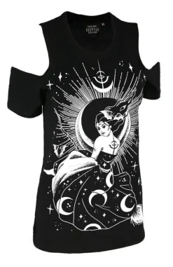 Czarny damski T-shirt gotycki z czarownicą NOX COLD SHOULDER-Restyle Best