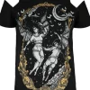 Czarny damski T-shirt Succuby LAS FURIAS COLD SHOULDER-Restyle Clearance