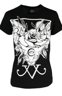 Czarny damski T-shirt Threeheaded cat-Restyle Outlet