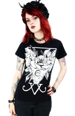 Czarny damski T-shirt Threeheaded cat-Restyle Outlet