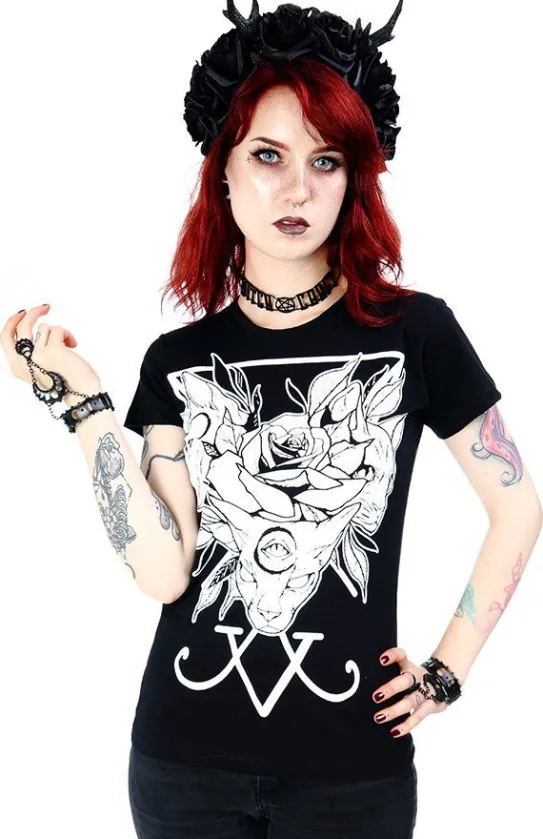 Czarny damski T-shirt Threeheaded cat-Restyle Outlet