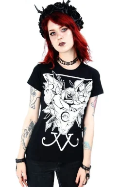 Czarny damski T-shirt Threeheaded cat-Restyle Outlet
