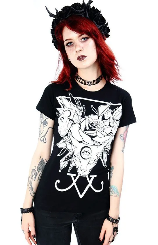 Czarny damski T-shirt Threeheaded cat-Restyle Outlet