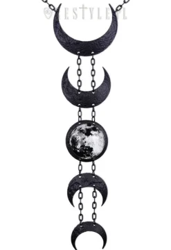 Czarny, długi naszyjnik, Fazy księżyca wisior "LUNAR BLACK NECKLACE"-Restyle Online