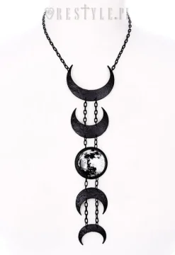 Czarny, długi naszyjnik, Fazy księżyca wisior "LUNAR BLACK NECKLACE"-Restyle Online