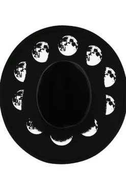Czarny kapelusz MOON PHASES z księżycem i szerokim rondem-Restyle Fashion