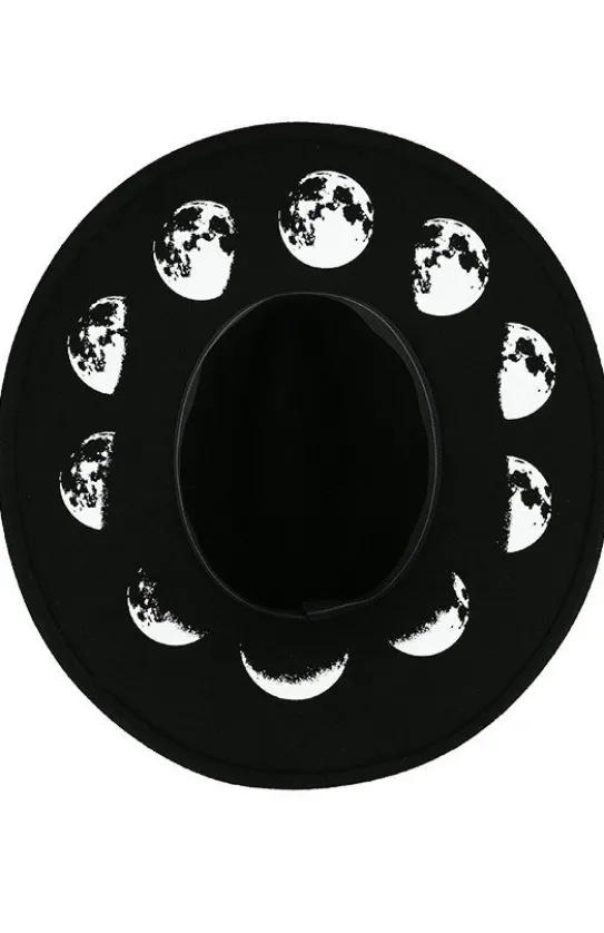 Czarny kapelusz MOON PHASES z księżycem i szerokim rondem-Restyle Fashion