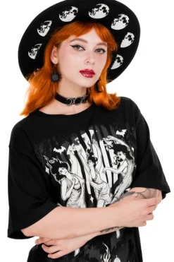 Czarny kapelusz MOON PHASES z księżycem i szerokim rondem-Restyle Fashion