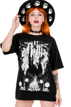 Czarny kapelusz MOON PHASES z księżycem i szerokim rondem-Restyle Fashion