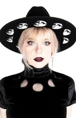 Czarny kapelusz MOON PHASES z księżycem i szerokim rondem-Restyle Fashion