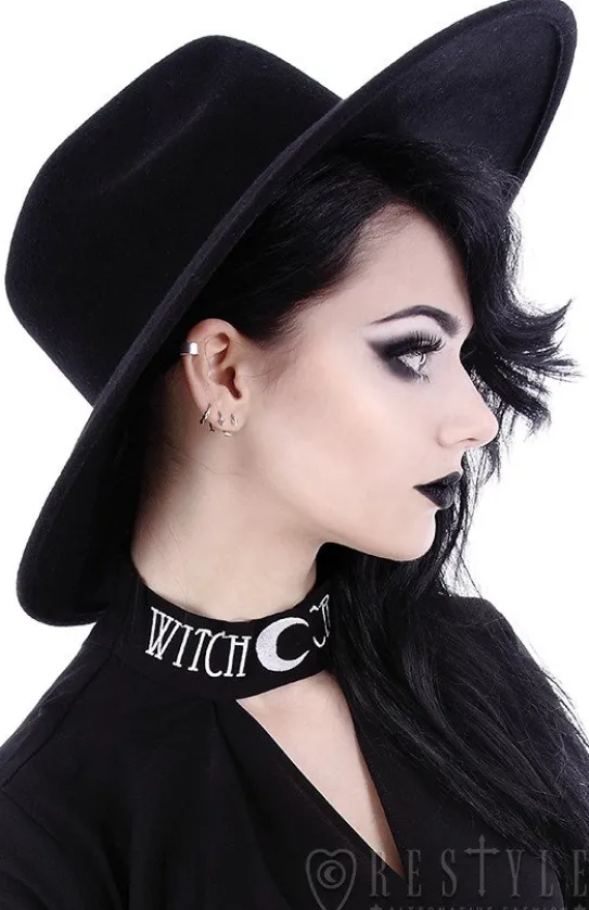 Czarny kapelusz z szerokim rondem, usztywniany kapelusz, welna "WITCH"-Restyle New