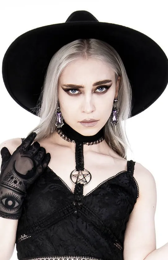 Czarny kapelusz z szerokim rondem, usztywniany kapelusz, welna "WITCH"-Restyle New