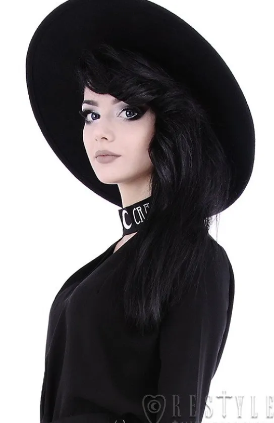 Czarny kapelusz z szerokim rondem, usztywniany kapelusz, welna "WITCH"-Restyle New