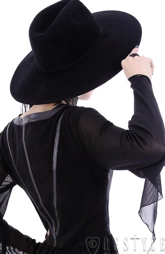 Czarny kapelusz z szerokim rondem, usztywniany kapelusz, welna "WITCH"-Restyle New