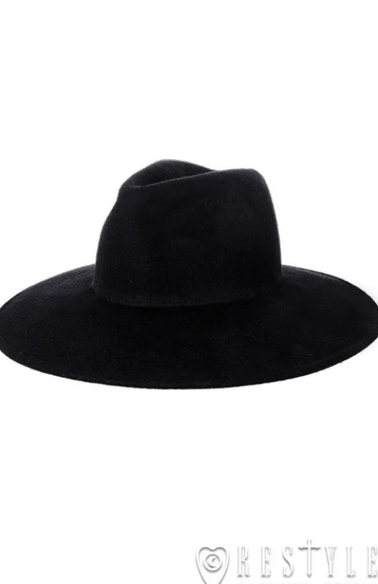 Czarny kapelusz z szerokim rondem, usztywniany kapelusz, welna "WITCH"-Restyle New