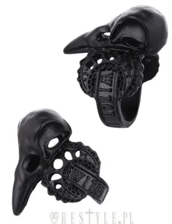 Czarny pierścień krucza czaszka, księżyc"WITCH CROW BLACK"-Restyle Sale