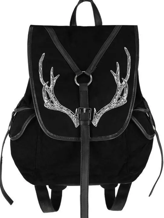 Czarny Plecak Antlers Gotycki plecak z kieszeniami i porożem-Restyle Outlet