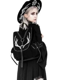 Czarny Plecak Antlers Gotycki plecak z kieszeniami i porożem-Restyle Outlet