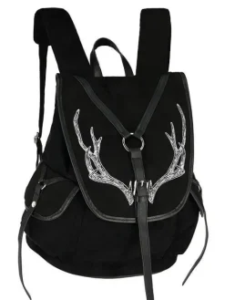 Czarny Plecak Antlers Gotycki plecak z kieszeniami i porożem-Restyle Outlet