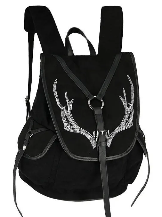 Czarny Plecak Antlers Gotycki plecak z kieszeniami i porożem-Restyle Outlet