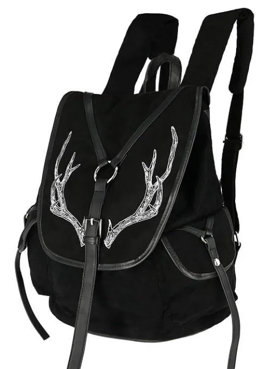 Czarny Plecak Antlers Gotycki plecak z kieszeniami i porożem-Restyle Outlet