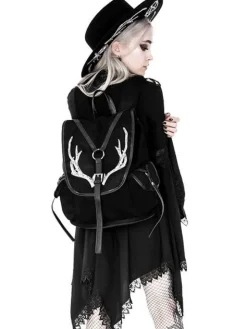 Czarny Plecak Antlers Gotycki plecak z kieszeniami i porożem-Restyle Outlet
