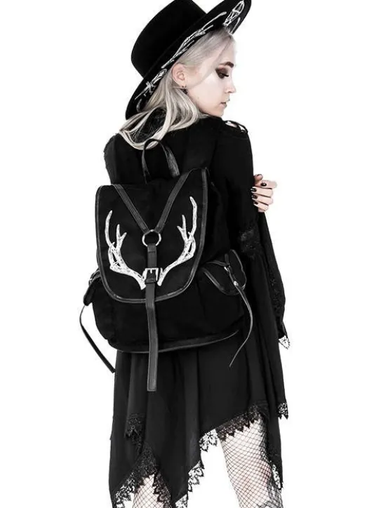 Czarny Plecak Antlers Gotycki plecak z kieszeniami i porożem-Restyle Outlet
