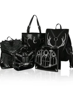 Czarny Plecak Antlers Gotycki plecak z kieszeniami i porożem-Restyle Outlet