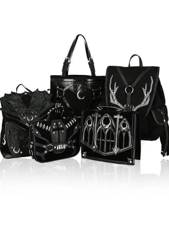Czarny Plecak Antlers Gotycki plecak z kieszeniami i porożem-Restyle Outlet