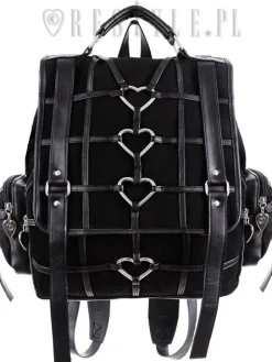 Czarny plecak kostka, harness z serduszkami "HEAVY HEART BACKPACK"-Restyle New