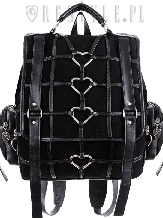Czarny plecak kostka, harness z serduszkami "HEAVY HEART BACKPACK"-Restyle New