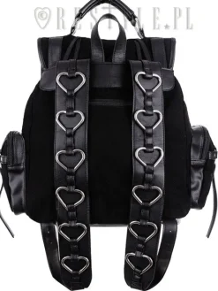 Czarny plecak kostka, harness z serduszkami "HEAVY HEART BACKPACK"-Restyle New