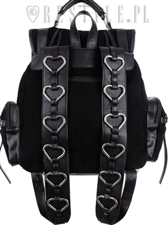 Czarny plecak kostka, harness z serduszkami "HEAVY HEART BACKPACK"-Restyle New