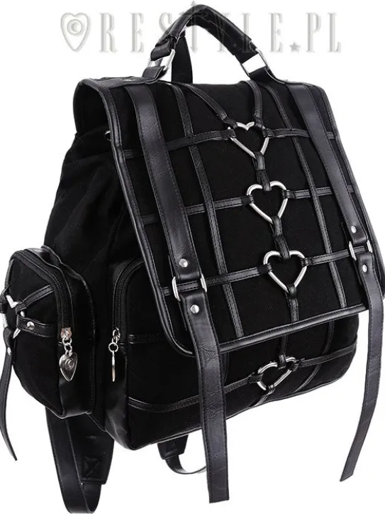 Czarny plecak kostka, harness z serduszkami "HEAVY HEART BACKPACK"-Restyle New