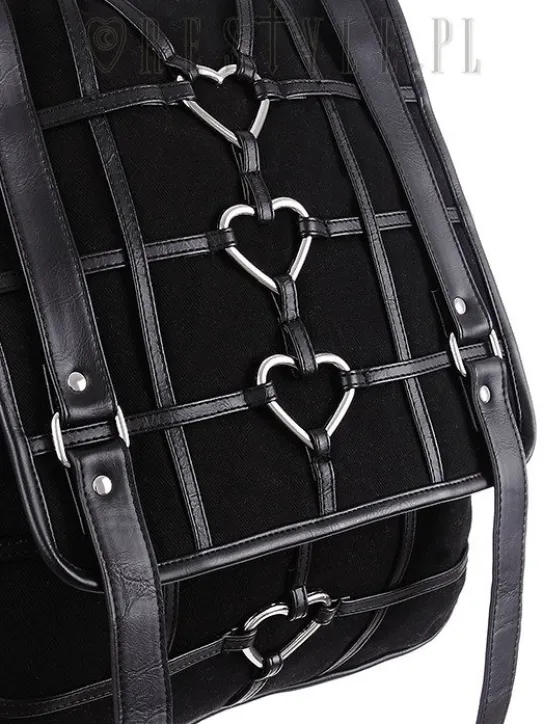 Czarny plecak kostka, harness z serduszkami "HEAVY HEART BACKPACK"-Restyle New