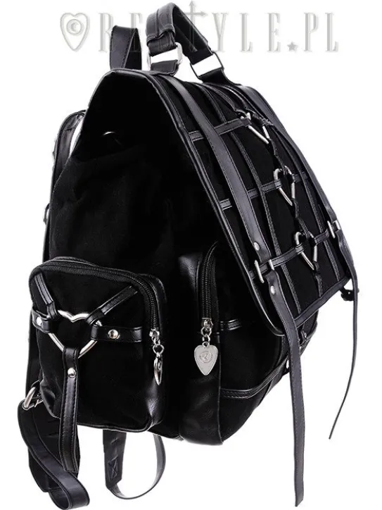 Czarny plecak kostka, harness z serduszkami "HEAVY HEART BACKPACK"-Restyle New